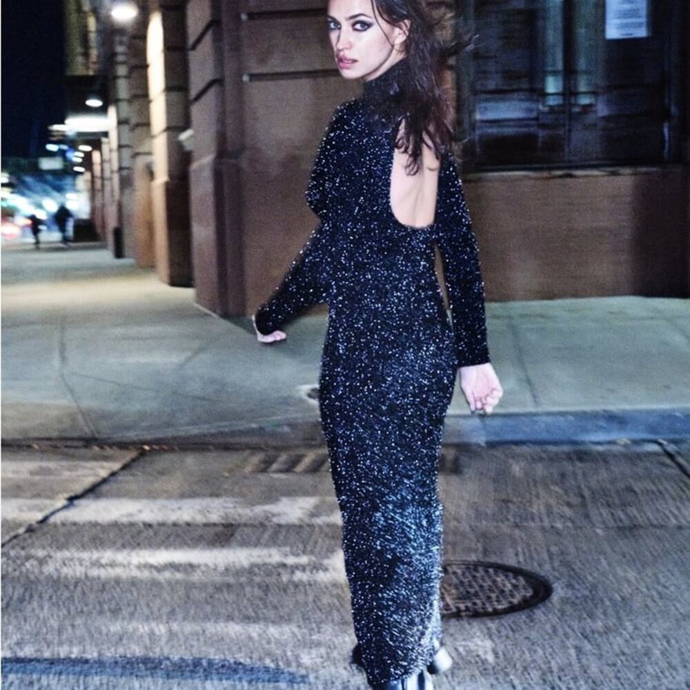 ZARA OPEN BACK KNIT TINSEL DRESS